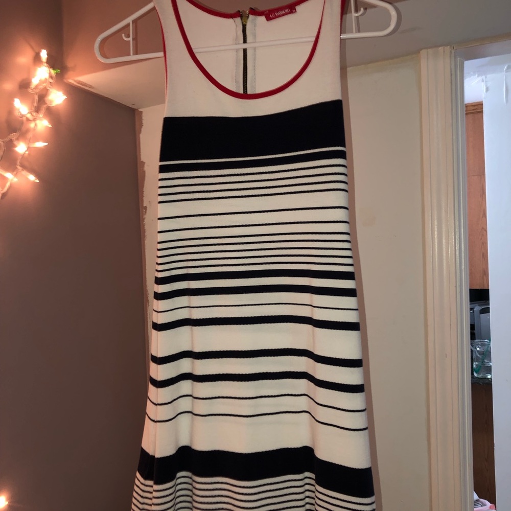 Navy striped above knee dress